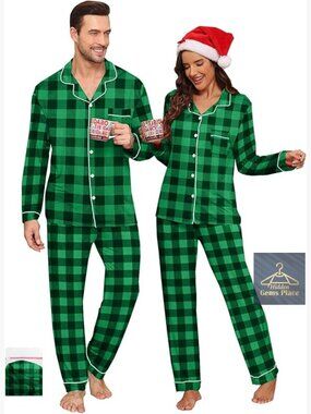 Modal Pajama Set Long Sleeve Button Up Sleepwear Plaid Loungewear S-3XL